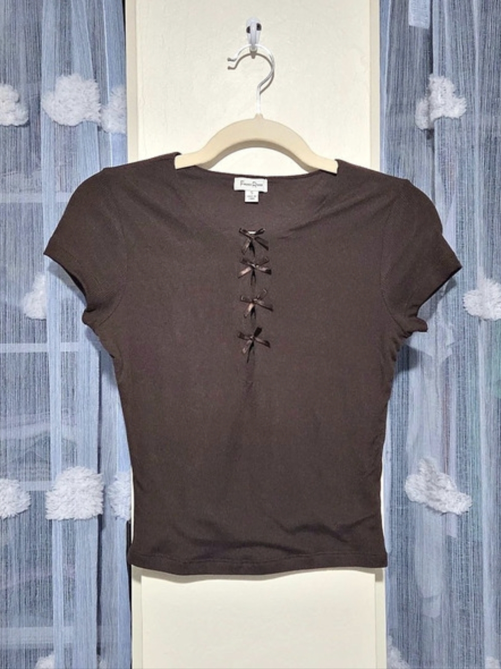 Faded Rose Ribbed Bow Tee